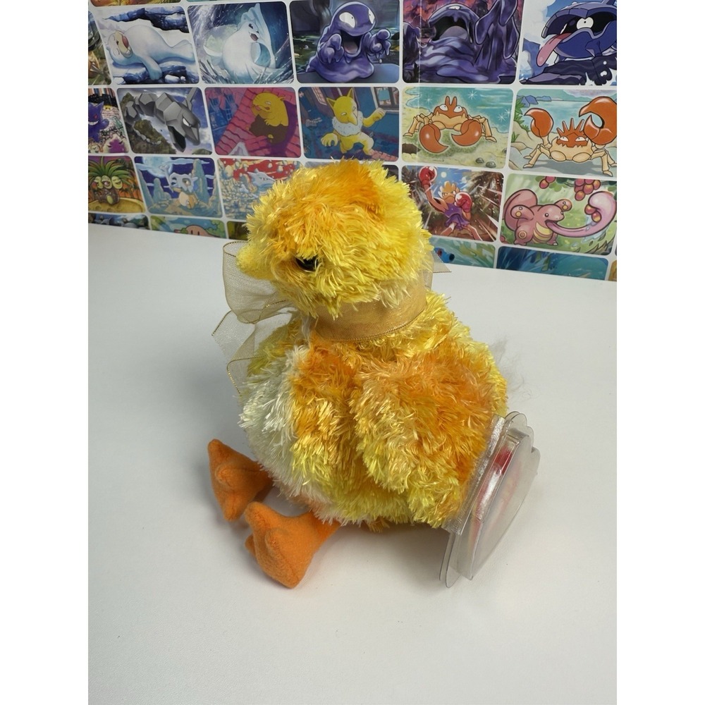 TY Beanie Baby Chickie Chick Plush 5" Yellow Orange Ribbon Easter